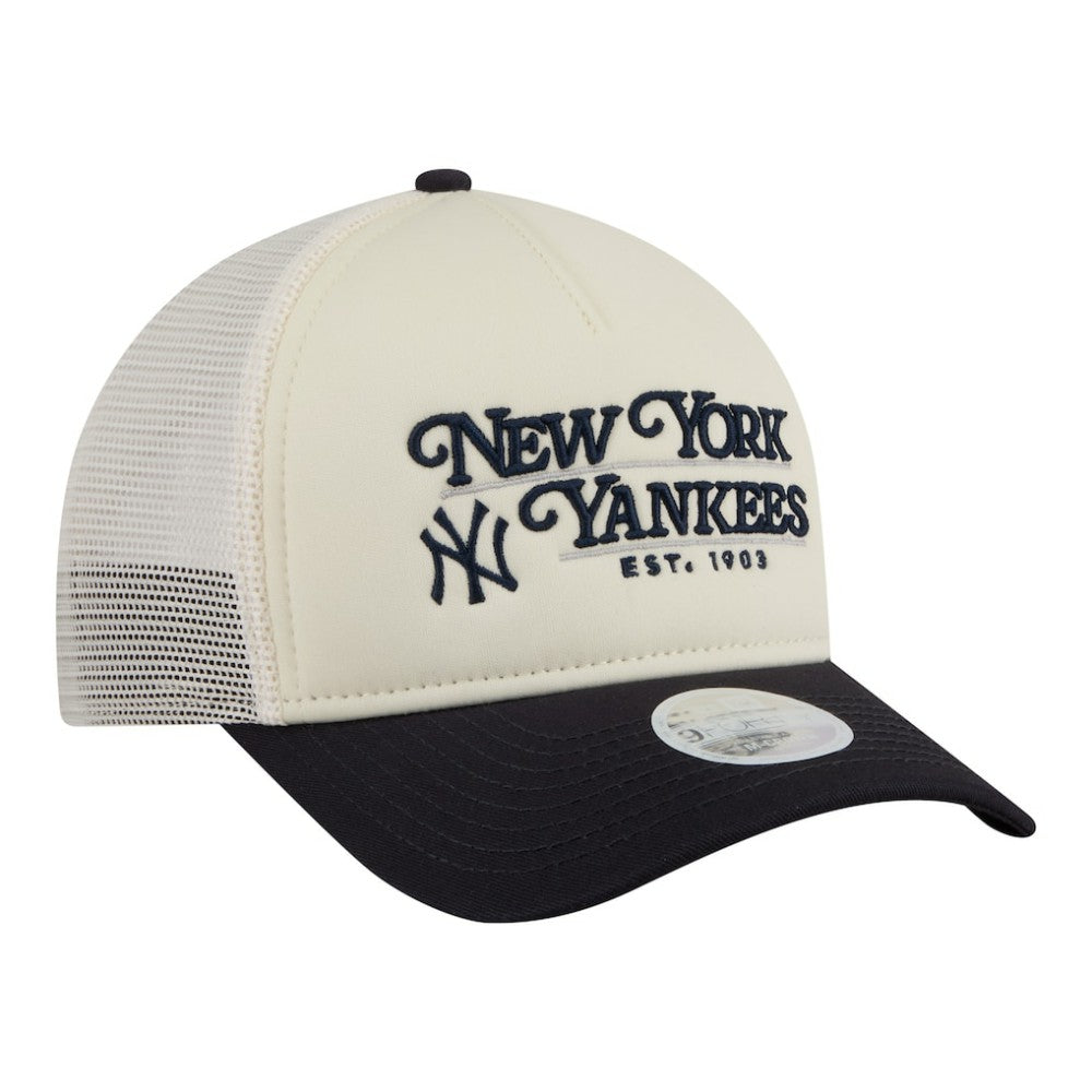 New York Yankees New Era Women's Retro 9FORTY M-Crown A-Frame Trucker Adjustable Hat - Light Beige/Navy Hats