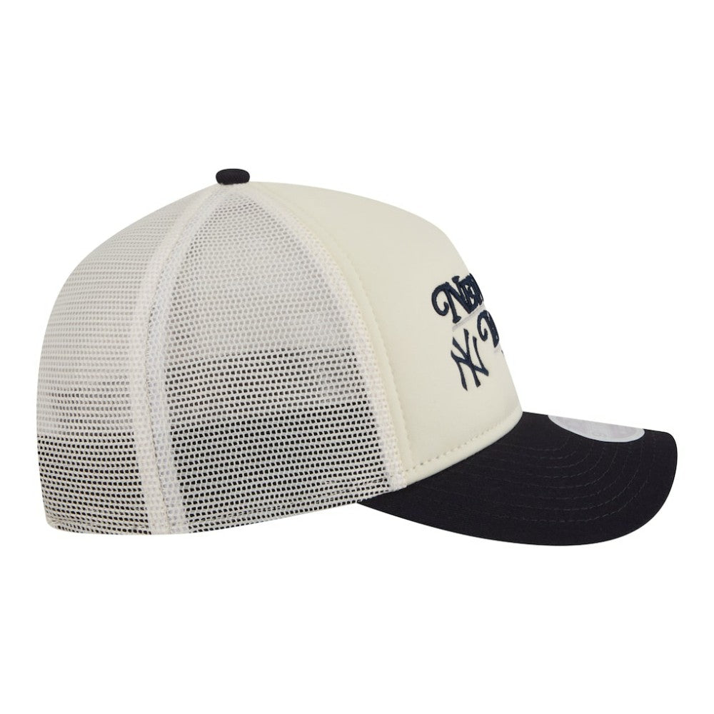New York Yankees New Era Women's Retro 9FORTY M-Crown A-Frame Trucker Adjustable Hat - Light Beige/Navy Hats
