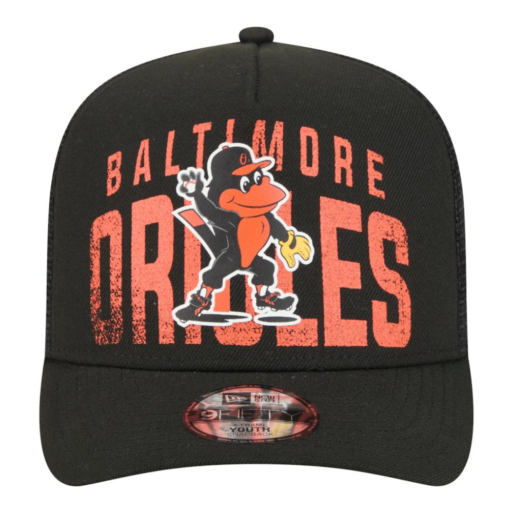 Baltimore Orioles New Era Youth Logo Fade A-Frame 9FIFTY Snapback Hat - Black Hats