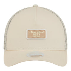 New York Mets New Era Women's Tonal Patch 9FORTY M-Crown A-Frame Trucker Adjustable Hat - Light Beige Hats