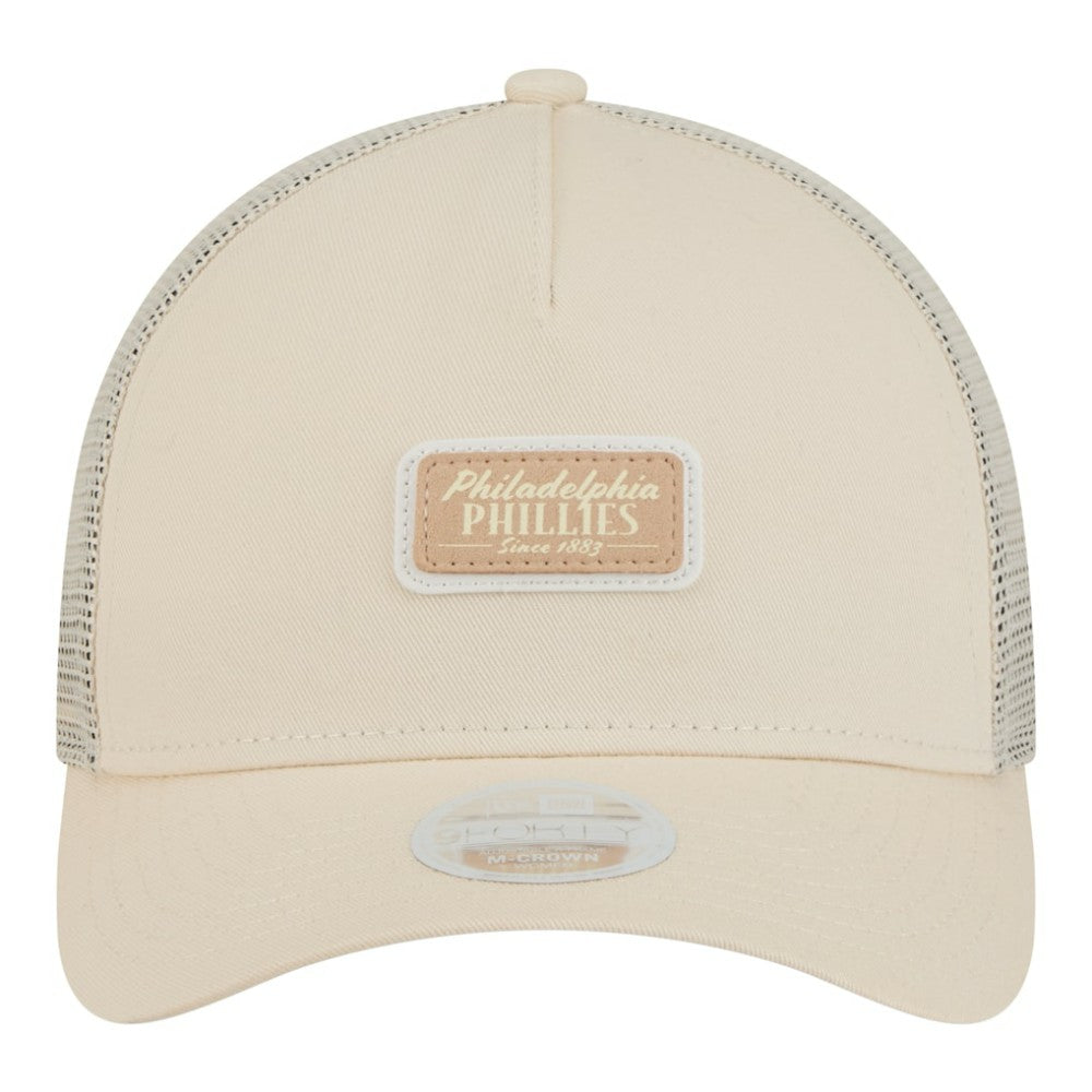 Philadelphia Phillies New Era Women's Tonal Patch 9FORTY M-Crown A-Frame Trucker Adjustable Hat - Light Beige Hats