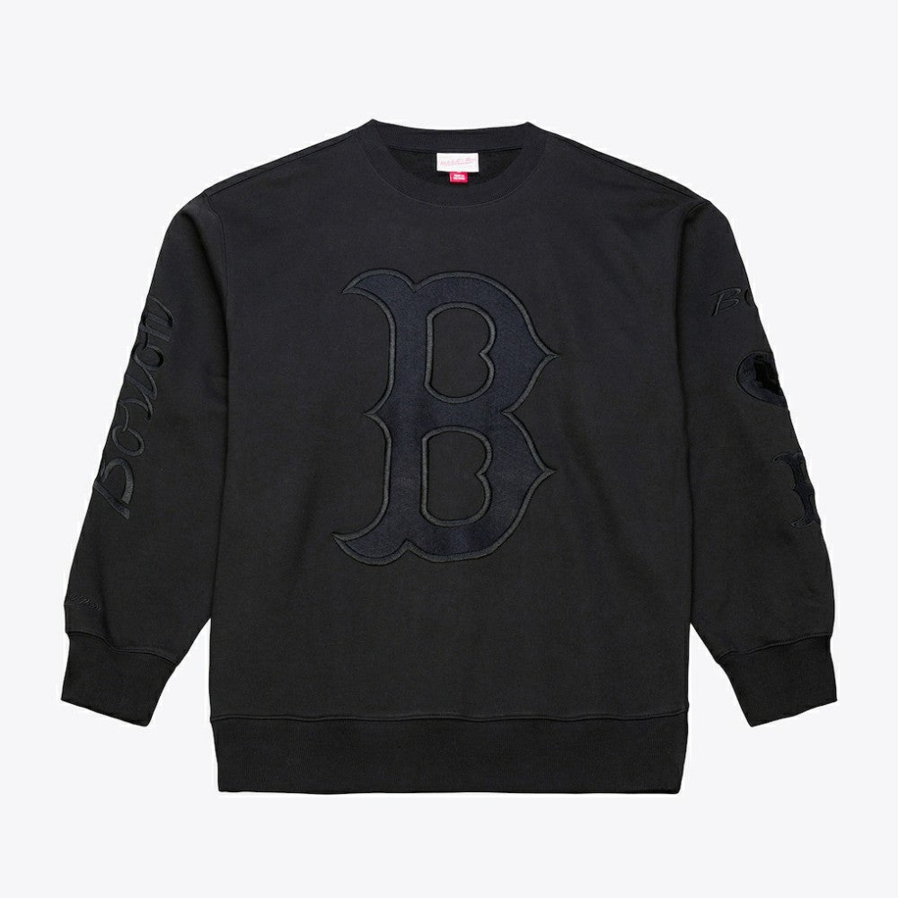 Boston Red Sox Mitchell & Ness Phantom Fleece Crewneck Sweatshirt - Black Sweatshirts