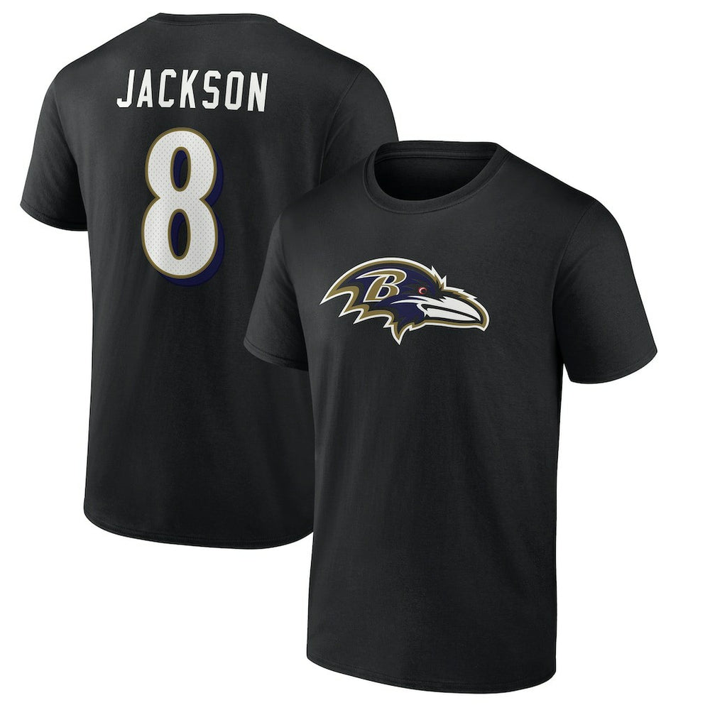Lamar Jackson Baltimore Ravens Icon Name & Number T-Shirt Black