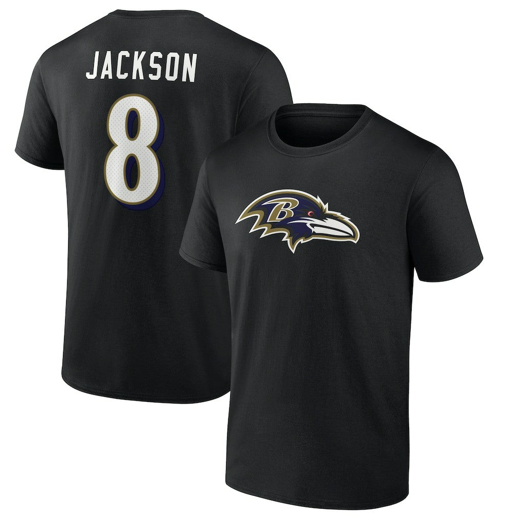 Lamar Jackson Baltimore Ravens Icon Name & Number T-Shirt Black