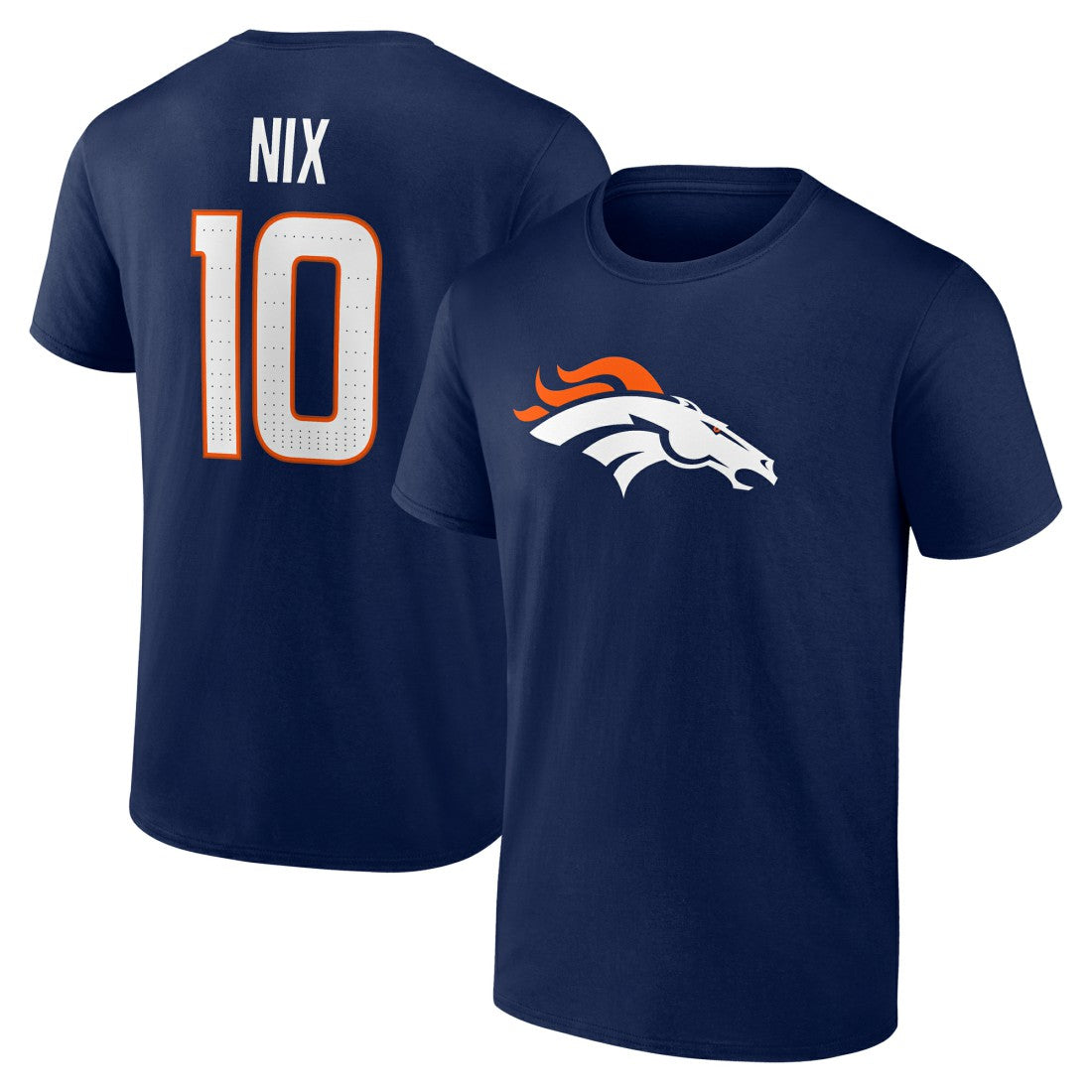 Bo Nix Denver Broncos Icon Name & Number T-Shirt Navy