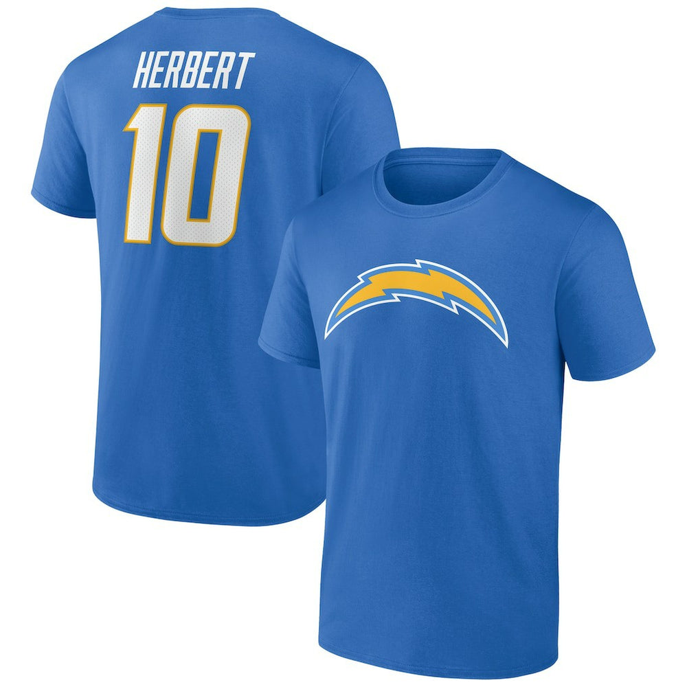 Justin Herbert Los Angeles Chargers Icon Name & Number T-Shirt Powder Blue