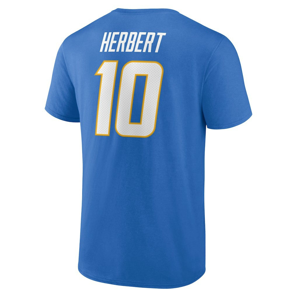 Justin Herbert Los Angeles Chargers Icon Name & Number T-Shirt Powder Blue