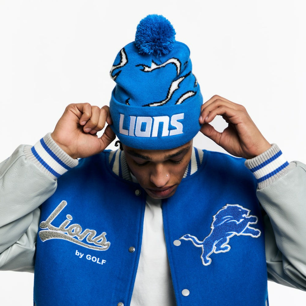 Detroit Lions Golf Wang Unisex Flame Beanie Blue