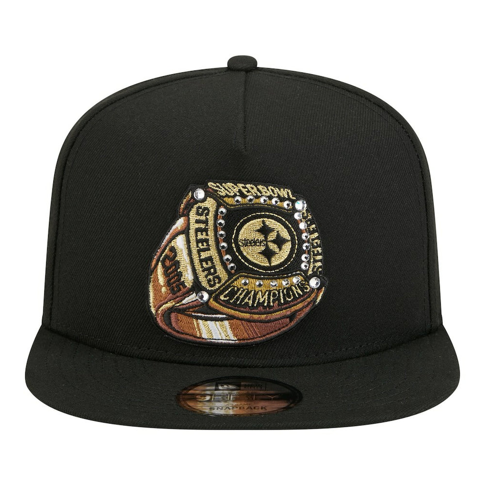 Pittsburgh Steelers New Era Super Bowl Ring 9FIFTY A-Frame Adjustable Hat Black