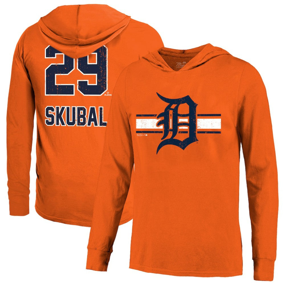 Tarik Skubal Detroit Tigers Majestic Threads Lightweight Name & Number Hoodie - Orange Hoodies