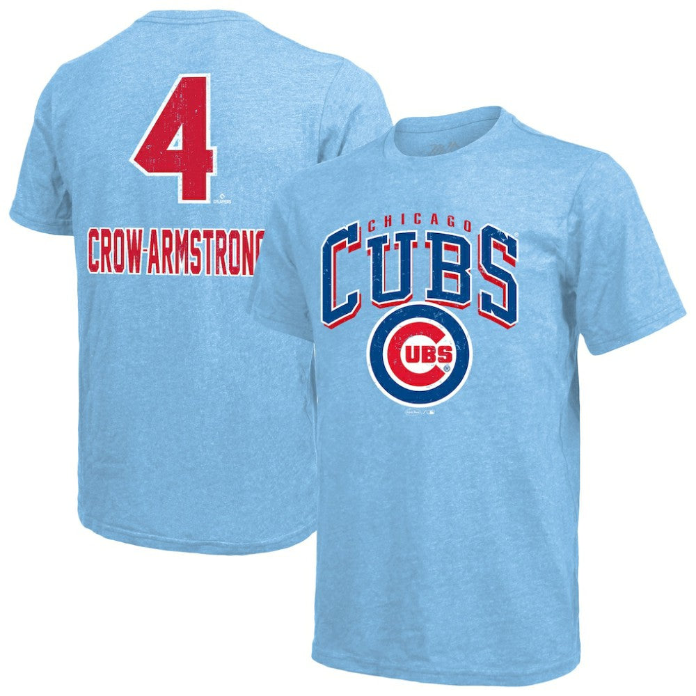 Pete Crow-Armstrong Chicago Cubs Majestic Threads Triblend Name & Number T-Shirt - Light Blue T-shirts