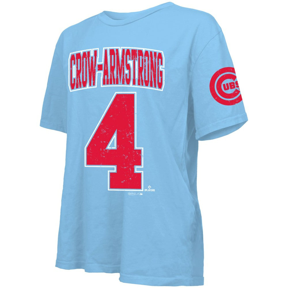 Pete Crow-Armstrong Chicago Cubs Majestic Threads Women's Oversized Name & Number T-Shirt - Light Blue T-shirts