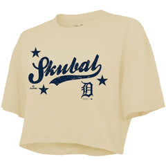 Tarik Skubal Detroit Tigers Majestic Threads Women's Boxy Crop Top - Cream Tops