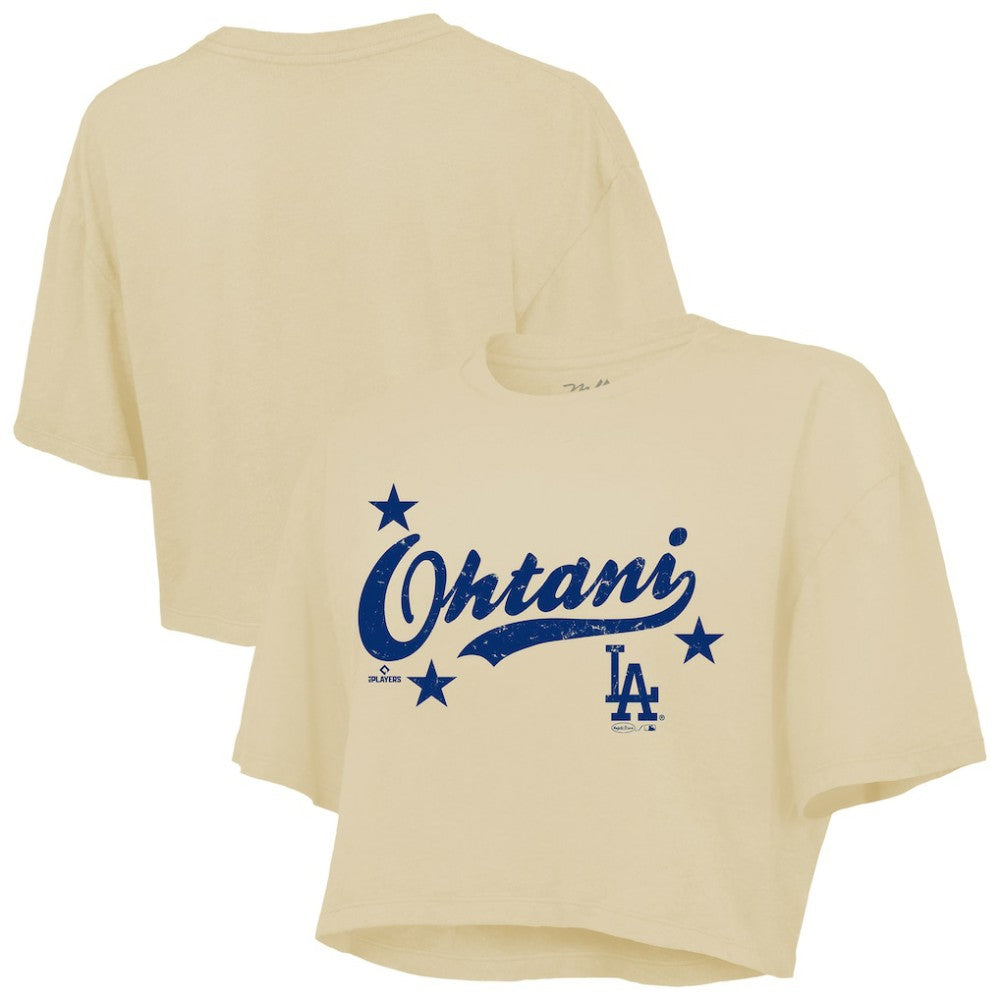 Shohei Ohtani Los Angeles Dodgers Majestic Threads Women's Boxy Crop Top - Cream Tops