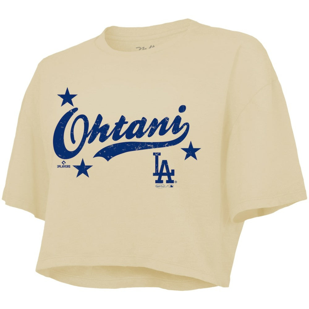 Shohei Ohtani Los Angeles Dodgers Majestic Threads Women's Boxy Crop Top - Cream Tops