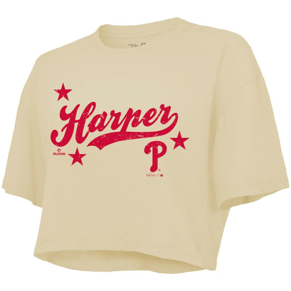 Bryce Harper Philadelphia Phillies Majestic Threads Women's Boxy Crop Top - Cream Tops
