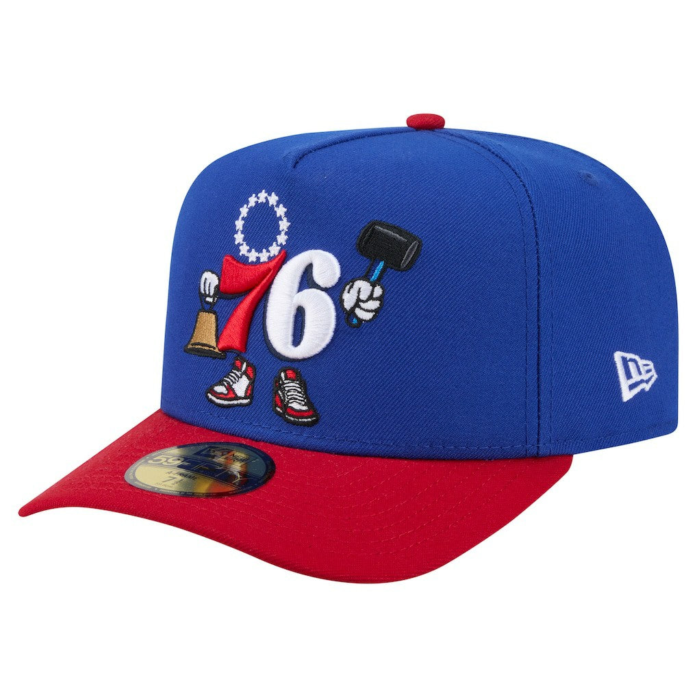 Philadelphia 76ers Injection Cartoon Logo A-Frame 59FIFTY Fitted Hat Blue