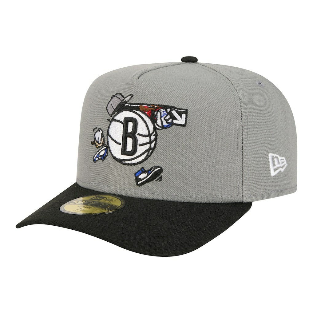 Brooklyn Nets Injection Cartoon Logo A-Frame 59FIFTY Fitted Hat Gray