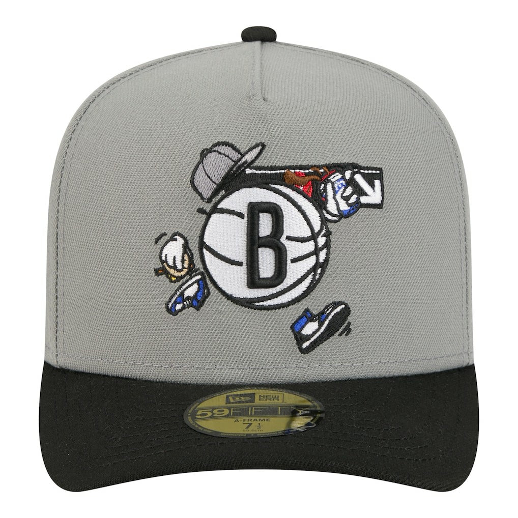 Brooklyn Nets Injection Cartoon Logo A-Frame 59FIFTY Fitted Hat Gray