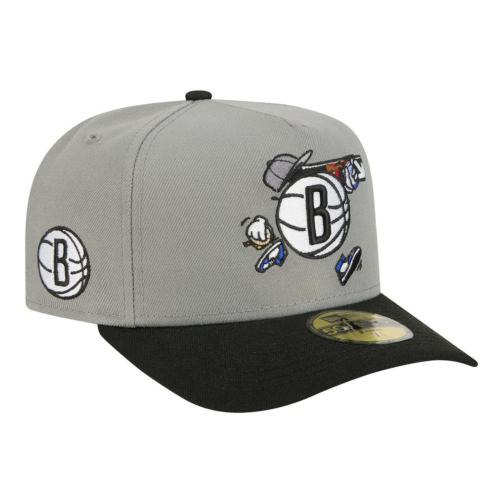 Brooklyn Nets Injection Cartoon Logo A-Frame 59FIFTY Fitted Hat Gray