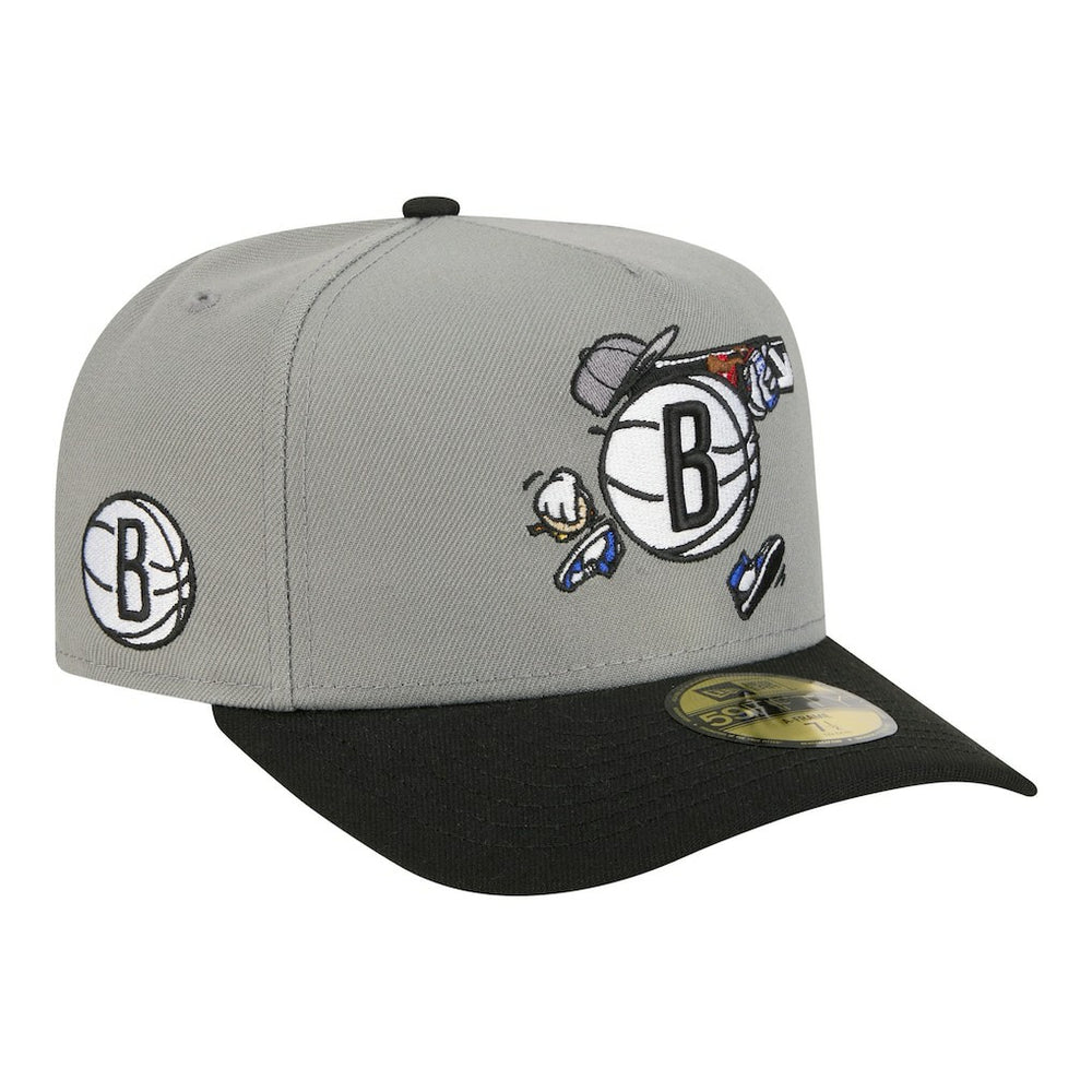 Brooklyn Nets Injection Cartoon Logo A-Frame 59FIFTY Fitted Hat Gray