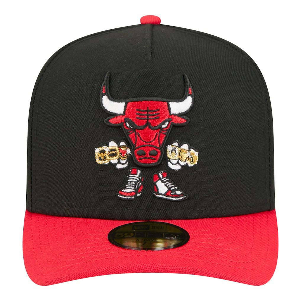 Chicago Bulls Injection Cartoon Logo A-Frame 59FIFTY Fitted Hat Black
