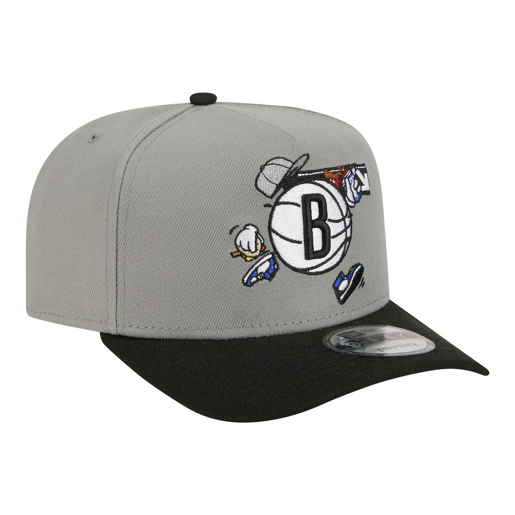 Brooklyn Nets Injection Cartoon Logo A-Frame 9FIFTY Adjustable Hat Gray