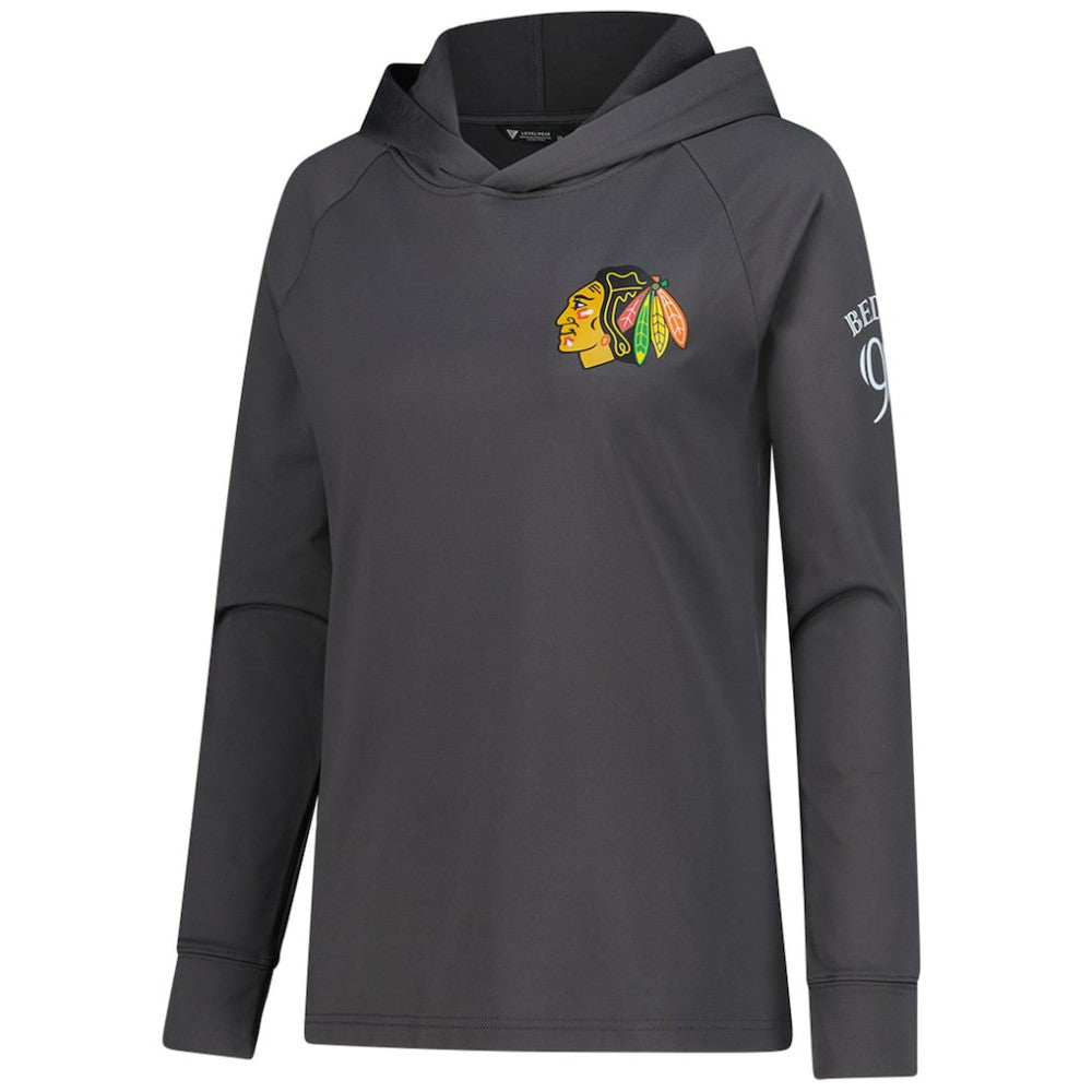 NHL Connor Bedard Chicago Blackhawks Levelwear Women's Impression Name & Number Raglan Hoodie - Charcoal