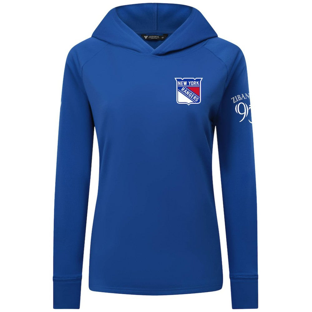 NHL Mika Zibanejad New York Rangers Levelwear Women's Impression Name & Number Raglan Hoodie - Blue
