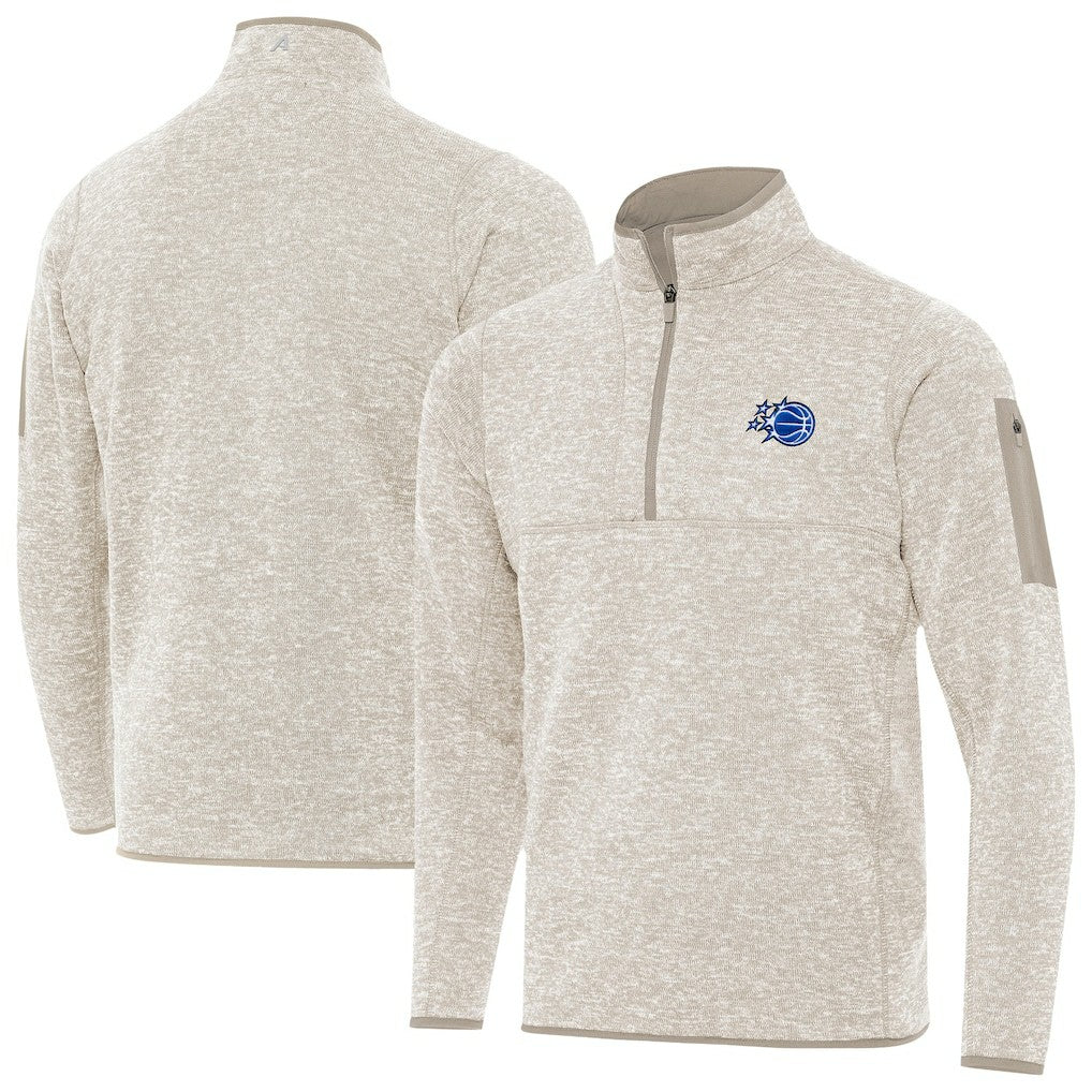 Orlando Magic Antigua New Logo Fortune Quarter-Zip Pullover Jacket Oatmeal