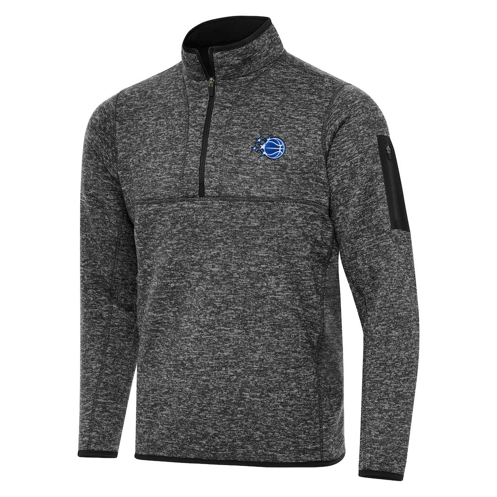 Orlando Magic Antigua New Logo Fortune Quarter-Zip Pullover Jacket Heather Black