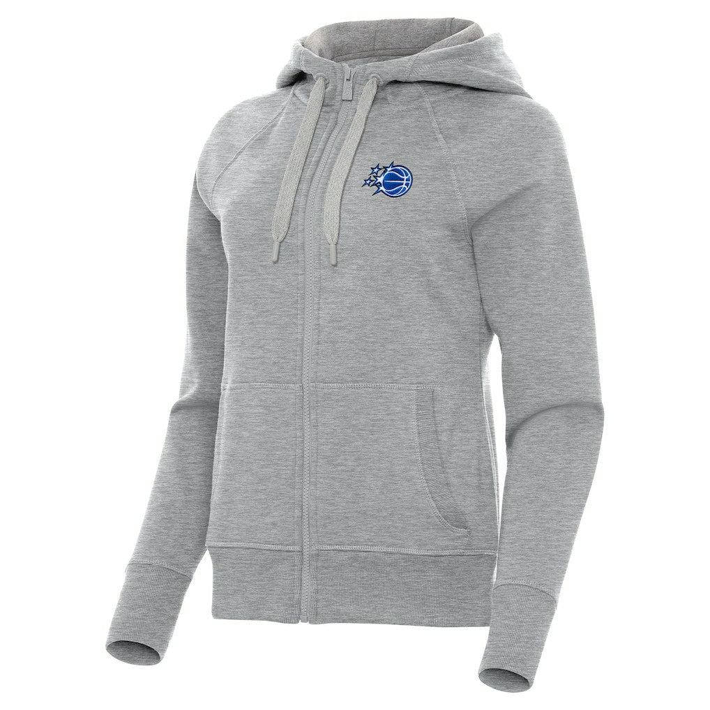Orlando Magic Antigua Women's New Logo Victory Full-Zip Hooded Sweatshirt Heather Gray