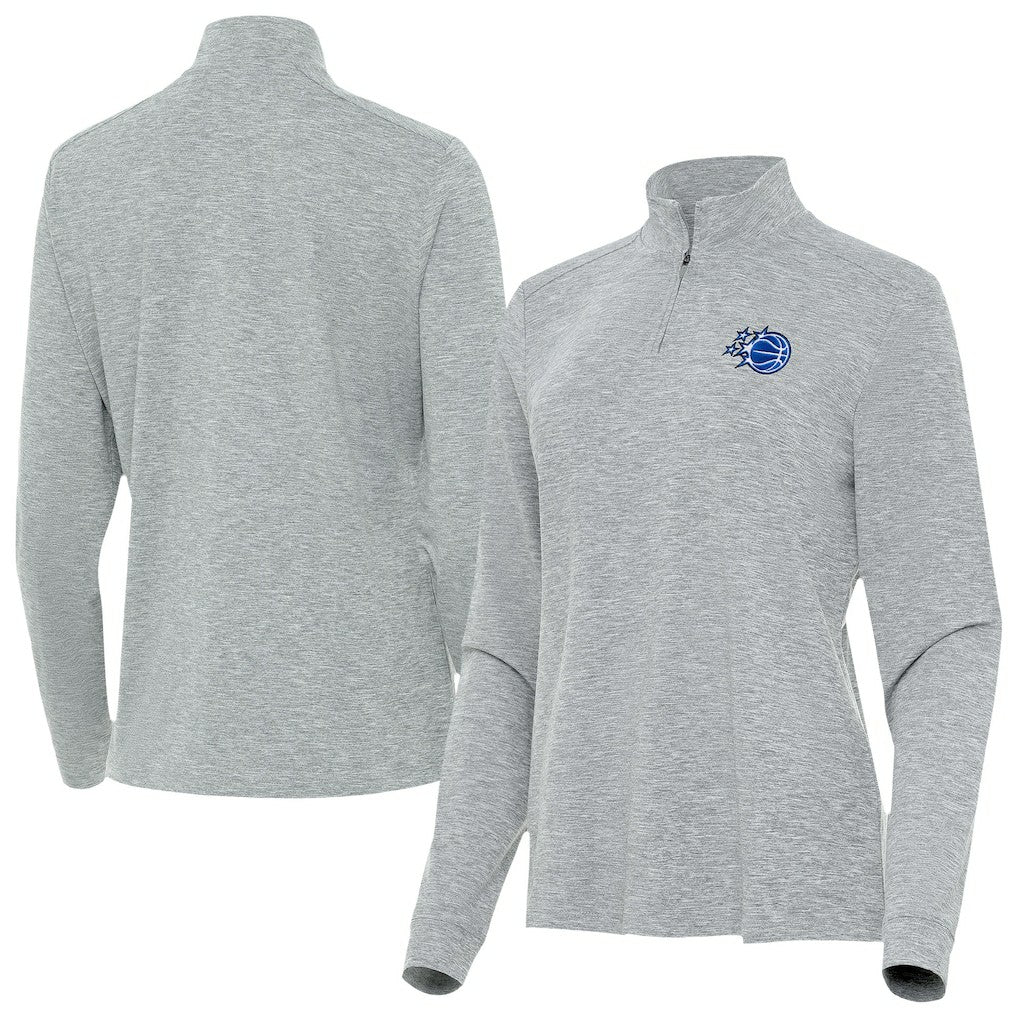 Orlando Magic Antigua Women's New Logo Mentor Long Sleeve Quarter-Zip Mock Polo Heather Gray