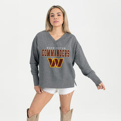 Washington Commanders Gameday Couture Women's French Terry V-Neck Pullover Sweatshirt Gray
