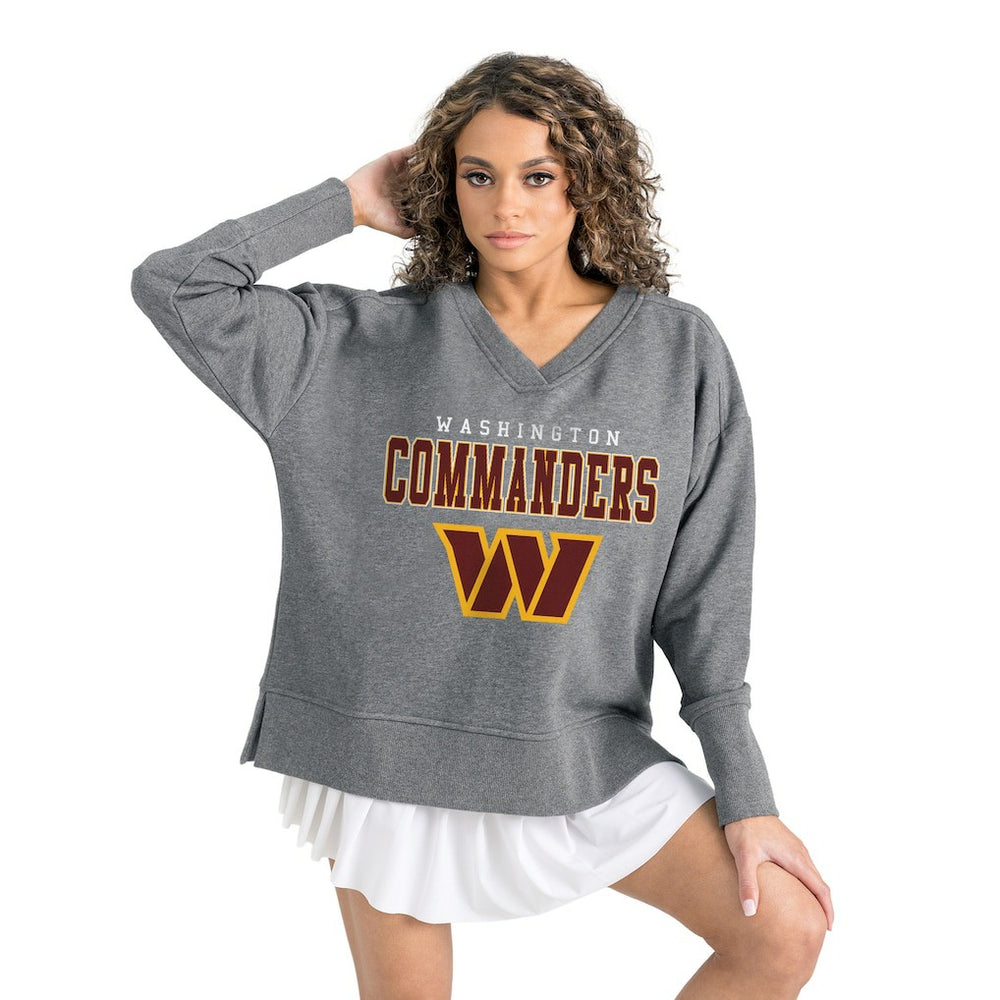 Washington Commanders Gameday Couture Women's French Terry V-Neck Pullover Sweatshirt Gray