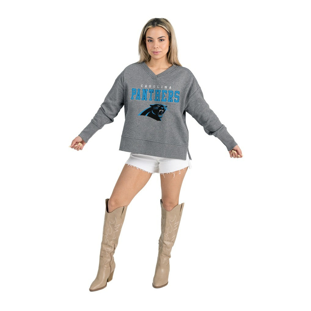 Carolina Panthers Gameday Couture Women's French Terry V-Neck Pullover Sweatshirt Gray