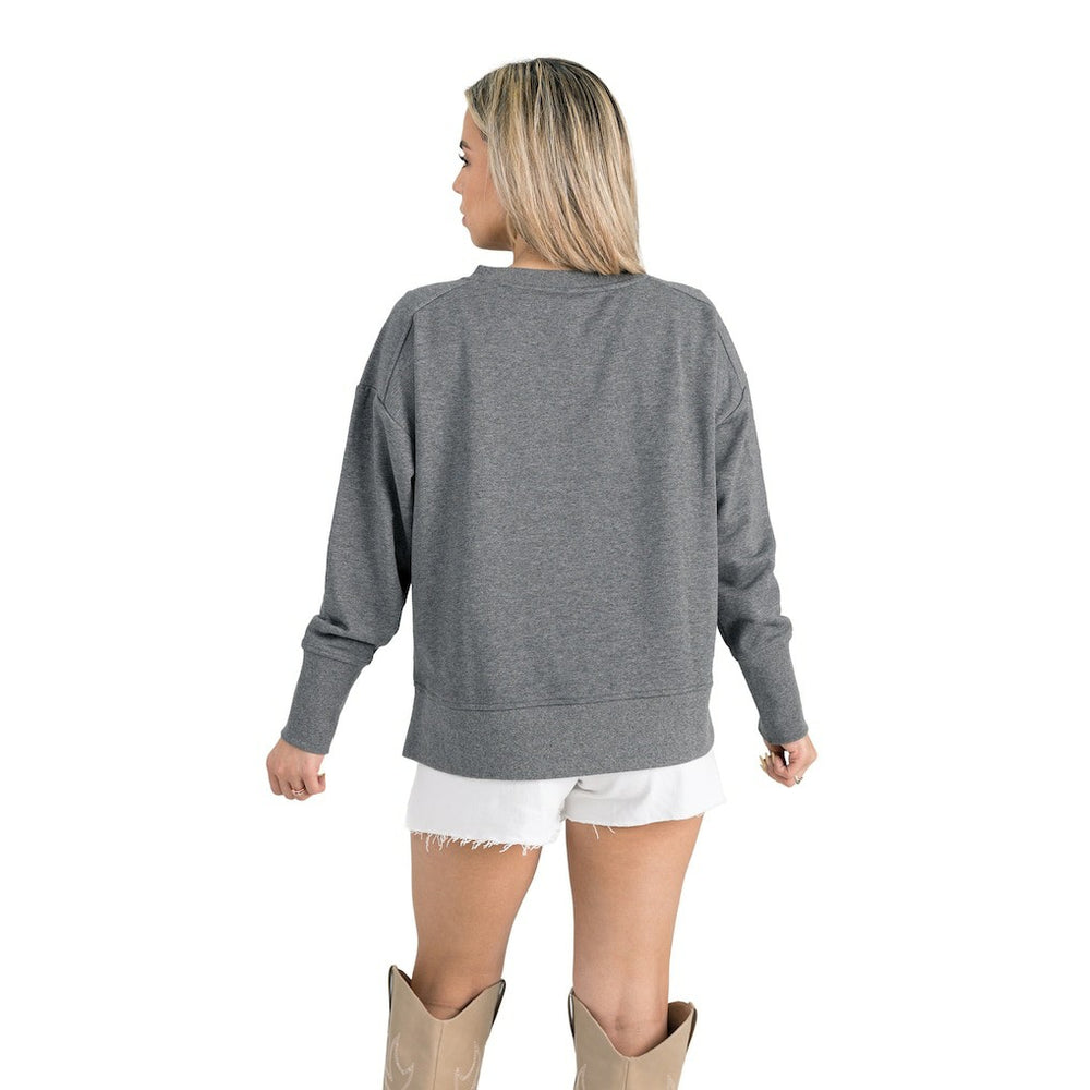 Los Angeles Chargers Gameday Couture Women's French Terry V-Neck Pullover Sweatshirt Gray