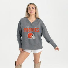 Cleveland Browns Gameday Couture Women's French Terry V-Neck Pullover Sweatshirt Gray