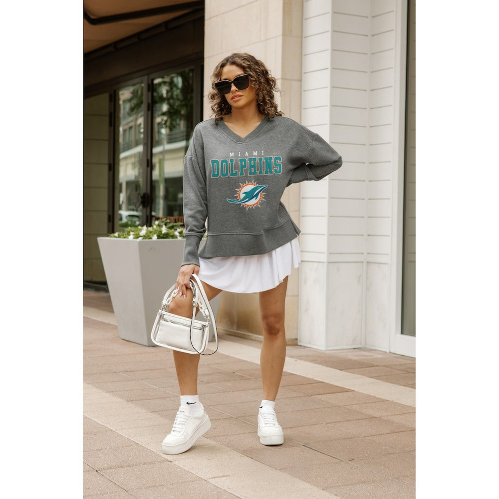 Miami Dolphins Gameday Couture Women's French Terry V-Neck Pullover Sweatshirt Gray