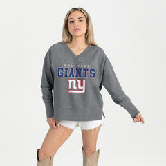 New York Giants Gameday Couture Women's French Terry V-Neck Pullover Sweatshirt Gray