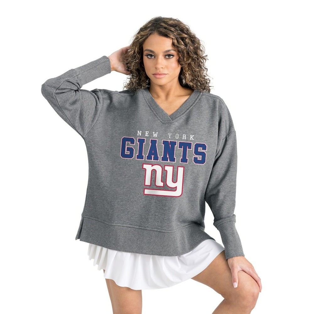 New York Giants Gameday Couture Women's French Terry V-Neck Pullover Sweatshirt Gray