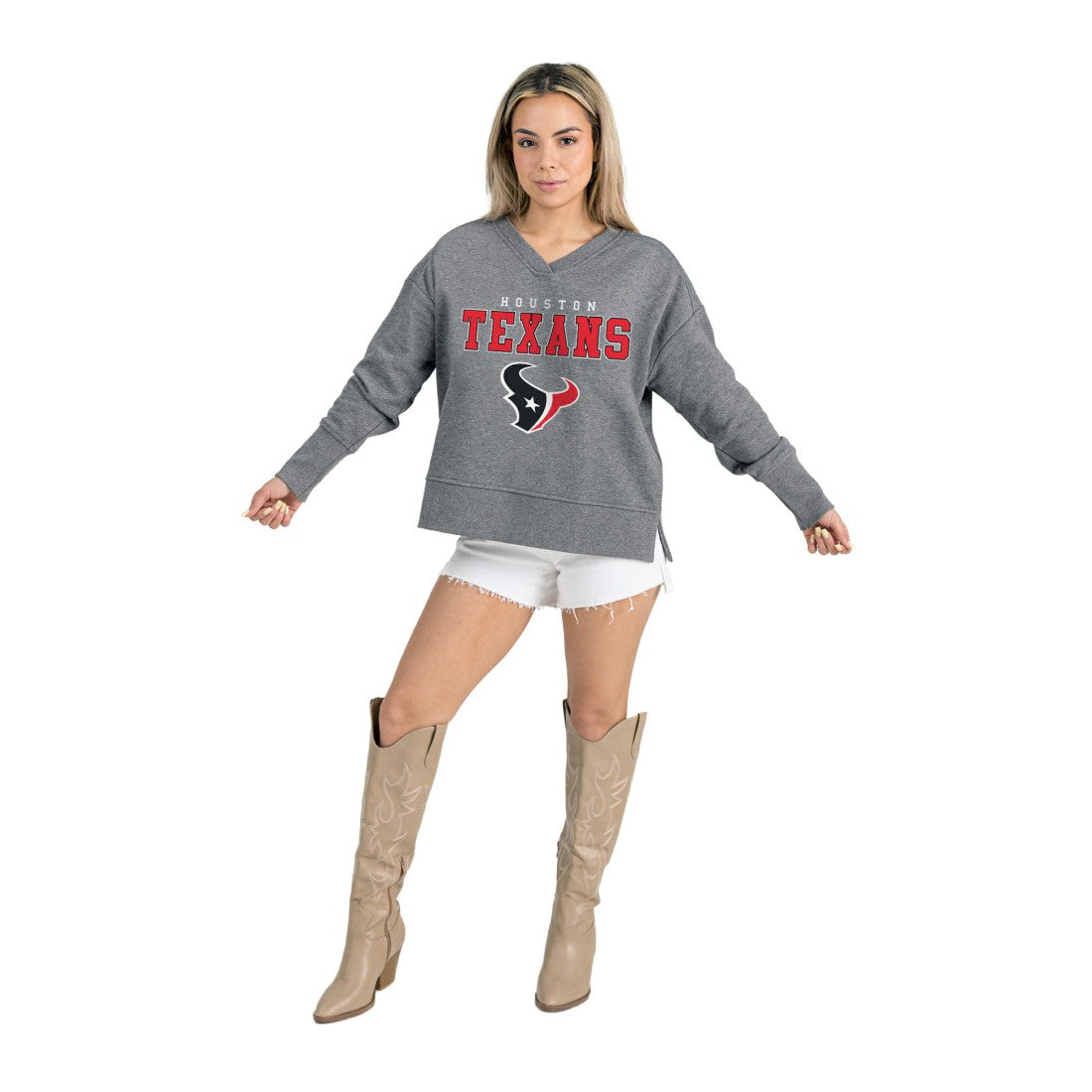 Houston Texans Gameday Couture Women's French Terry V-Neck Pullover Sweatshirt Gray