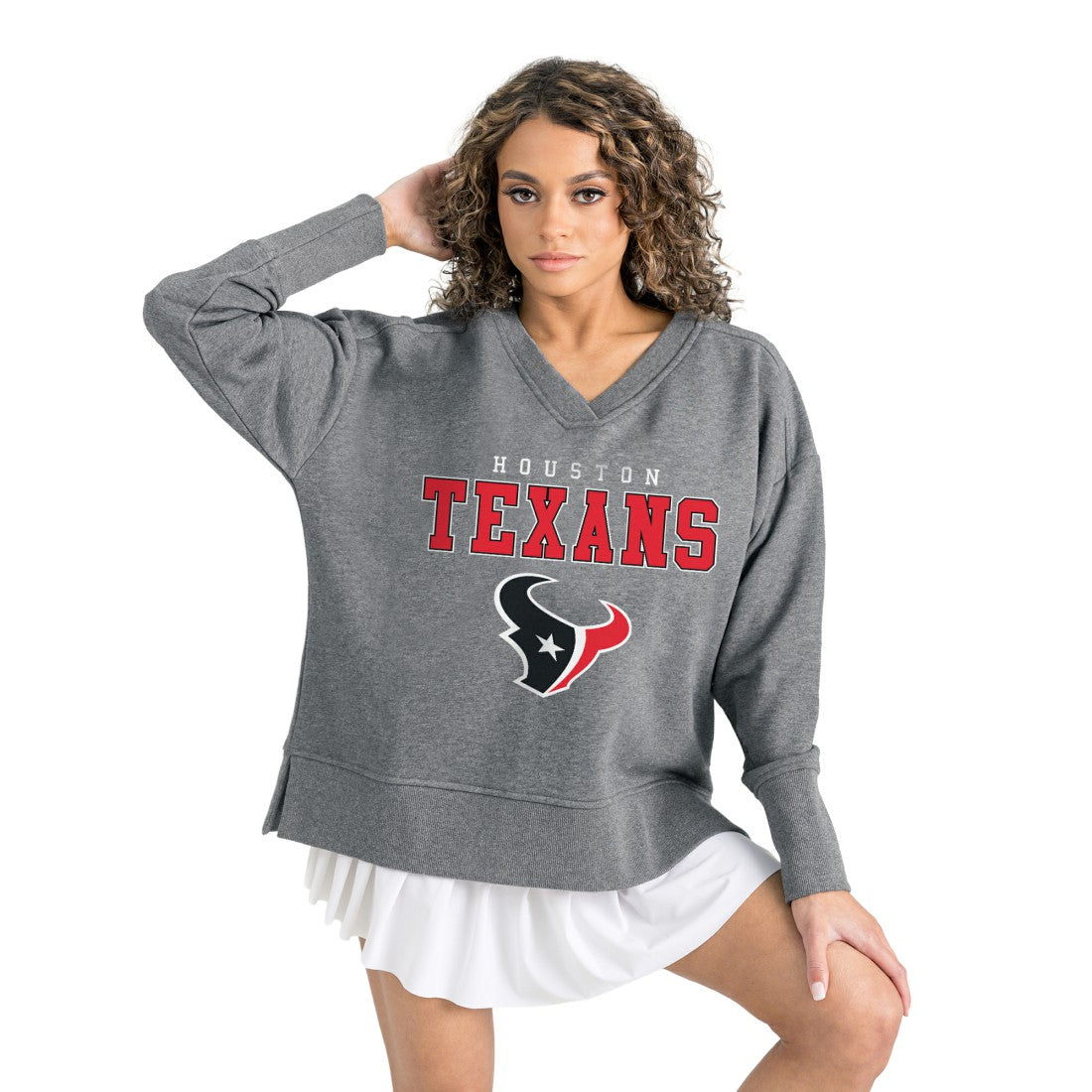 Houston Texans Gameday Couture Women's French Terry V-Neck Pullover Sweatshirt Gray