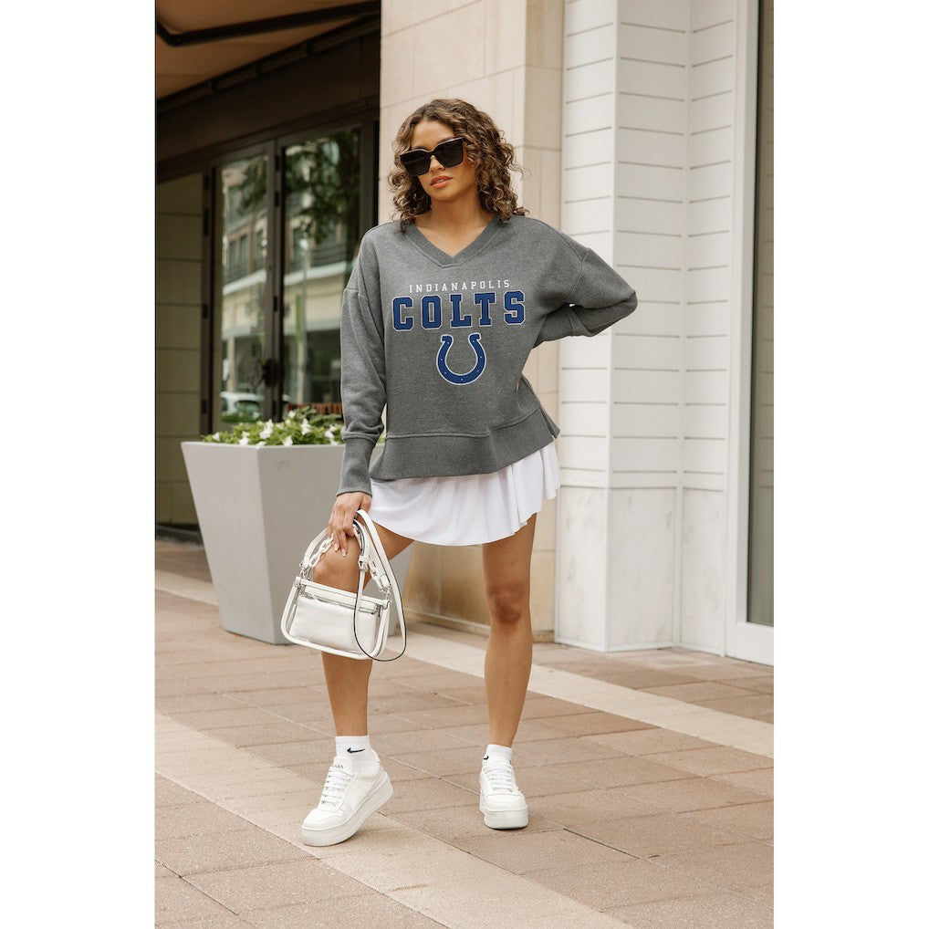 Indianapolis Colts Gameday Couture Women's French Terry V-Neck Pullover Sweatshirt Gray