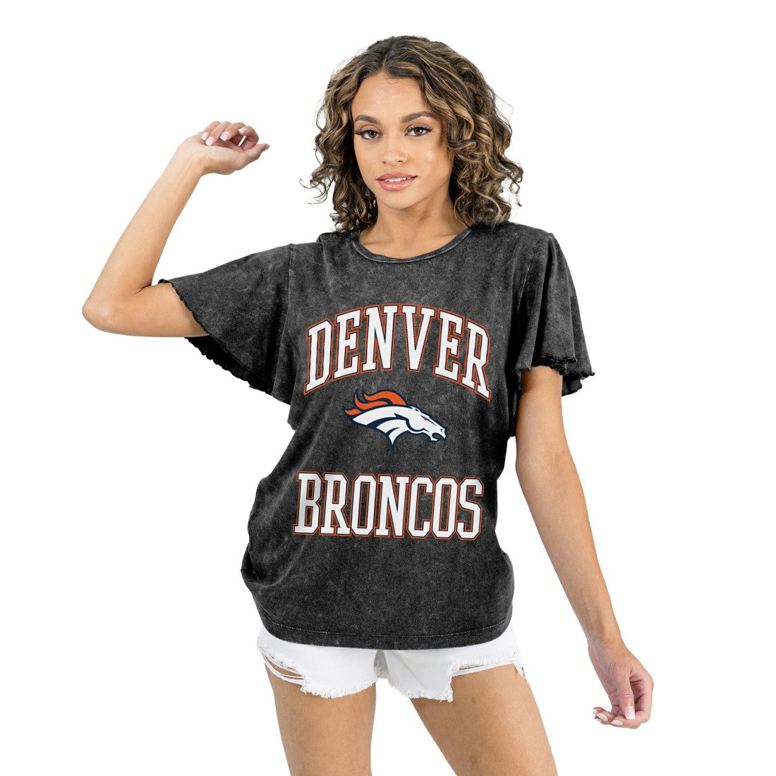 Denver Broncos Gameday Couture Women's Relaxed Flutter Sleeve T-Shirt Black