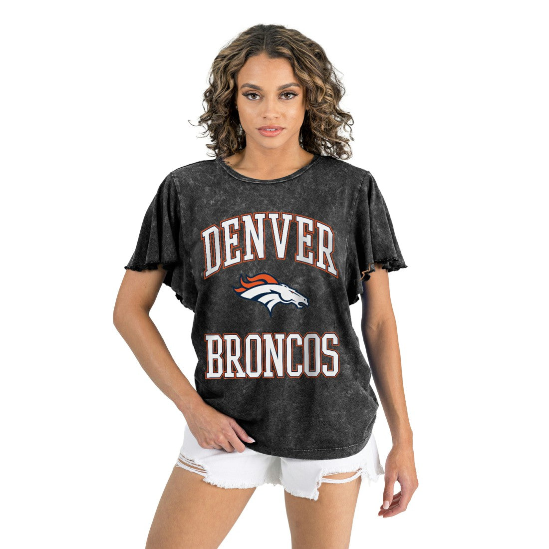 Denver Broncos Gameday Couture Women's Relaxed Flutter Sleeve T-Shirt Black