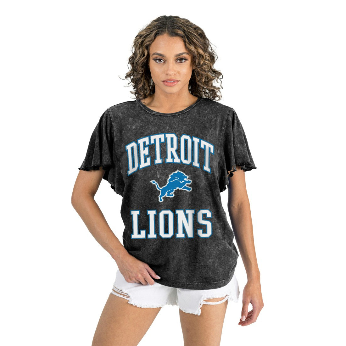 Detroit Lions Gameday Couture Women's Relaxed Flutter Sleeve T-Shirt Black
