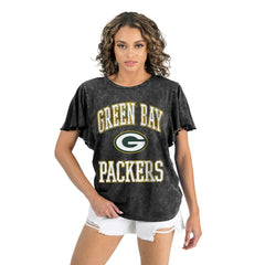 Green Bay Packers Gameday Couture Women's Relaxed Flutter Sleeve T-Shirt Black