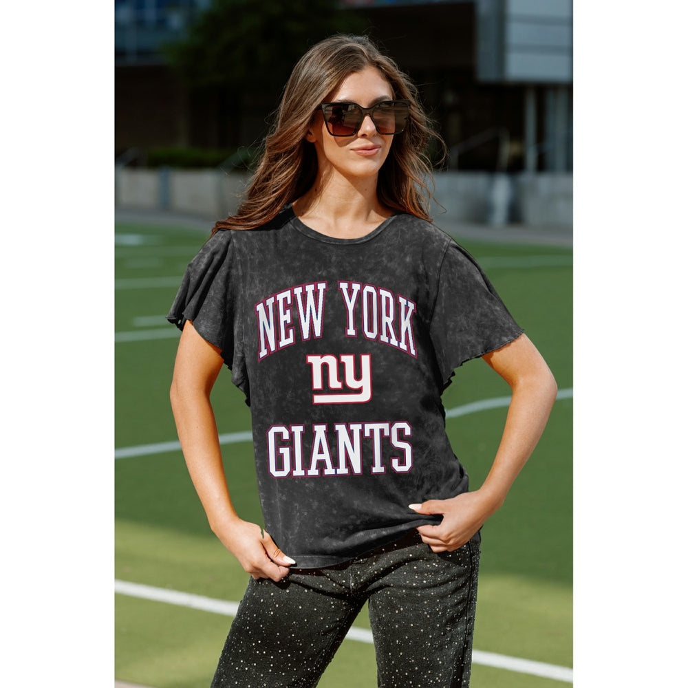 New York Giants Gameday Couture Women's Relaxed Flutter Sleeve T-Shirt Black