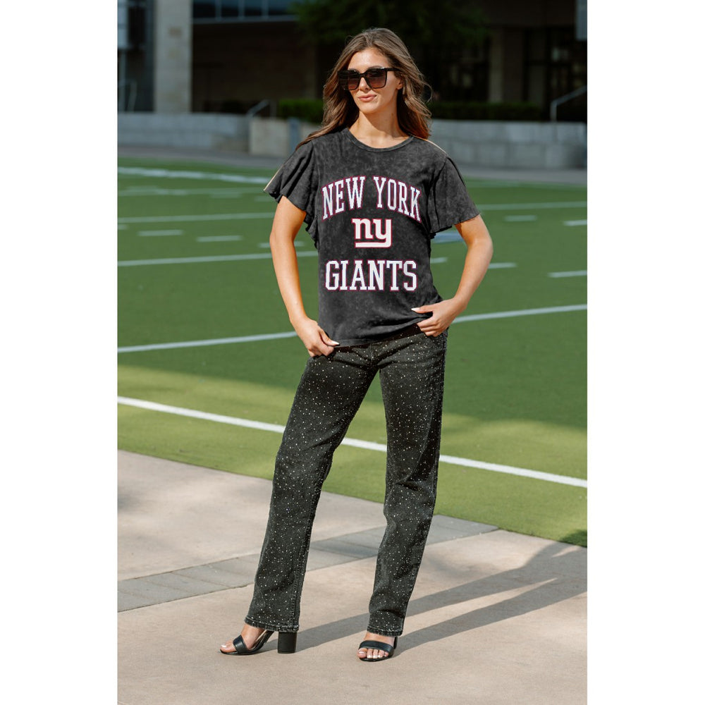 New York Giants Gameday Couture Women's Relaxed Flutter Sleeve T-Shirt Black